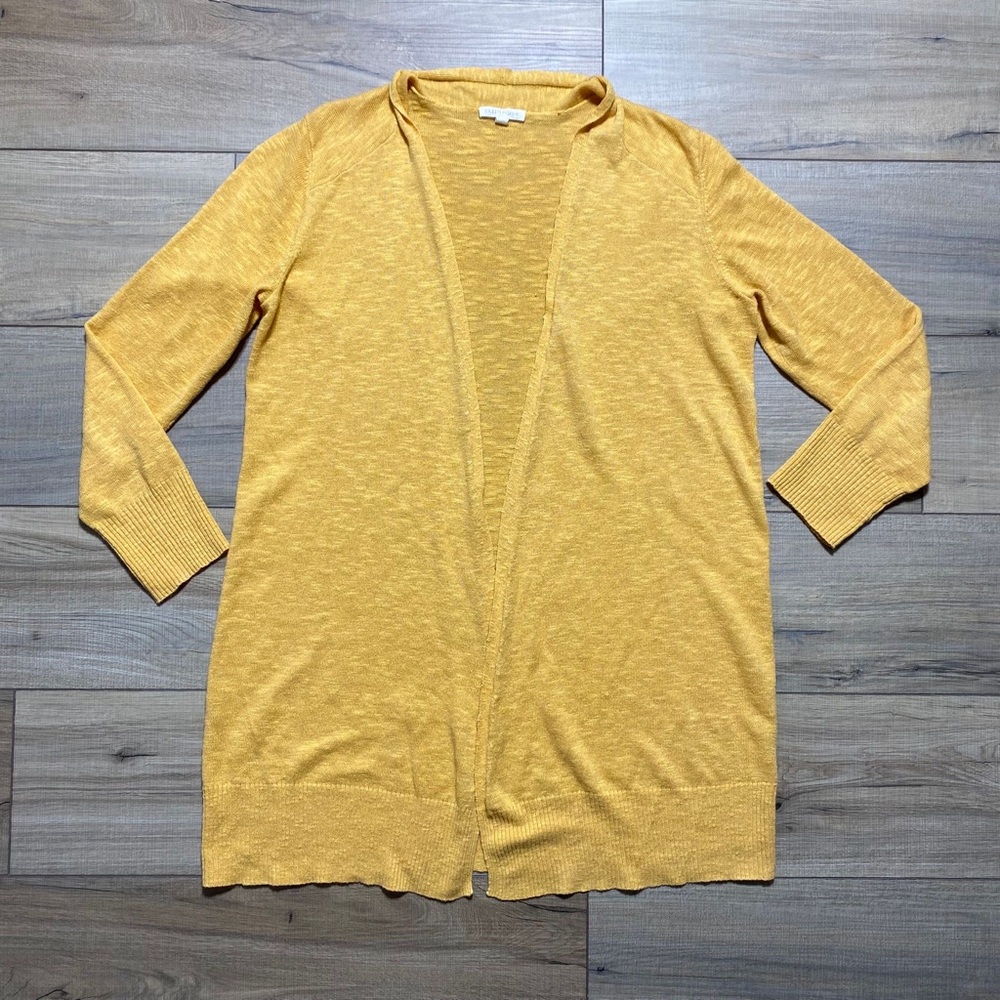 Eileen Fisher‎ Womens Linen Blend Long Sleeve Open Front Cardigan M Marigold